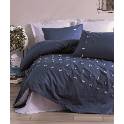 Комплект постельного белья Cotton Box с вышивкой Gina Lacivert 200x220