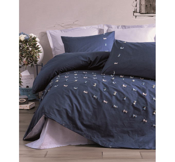 Комплект постельного белья Cotton Box с вышивкой Gina Lacivert 200x220