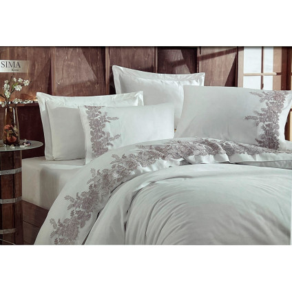 Постельное белье премиум cатин с вышивкой Dantela SIMA KREM (200x220) Постельное белье премиум cатин с вышивкой Dantela SIMA KREM (200x220)
