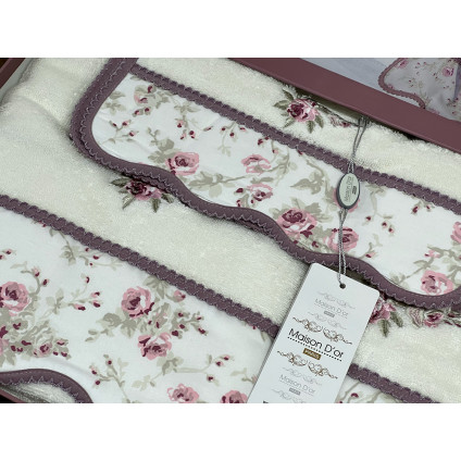 Набір бавовняних рушників Maison Dor LADY ROSES ECRU DARK LILAC (3)
