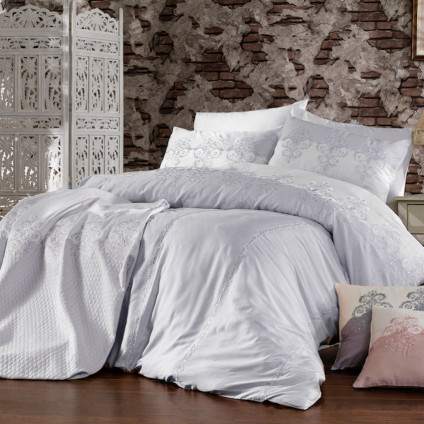 Постельное белье cатин делюкс с вышивкой Hitit gri (200x220) Постельное белье cатин делюкс с вышивкой Hitit gri (200x220)