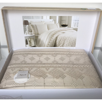 Постельное белье cатин делюкс с вышивкой Perissa bej (200x220) Постельное белье cатин делюкс с вышивкой Perissa bej (200x220)