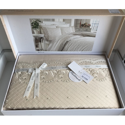 Постельное белье cатин делюкс с вышивкой Aura bej (200x220) Постельное белье cатин делюкс с вышивкой Aura bej (200x220)