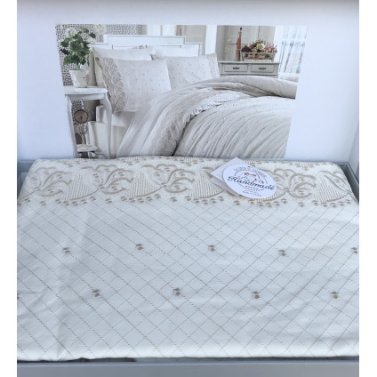 Постельное белье cатин делюкс с вышивкой Aura krem (200x220) Постельное белье cатин делюкс с вышивкой Aura krem (200x220)