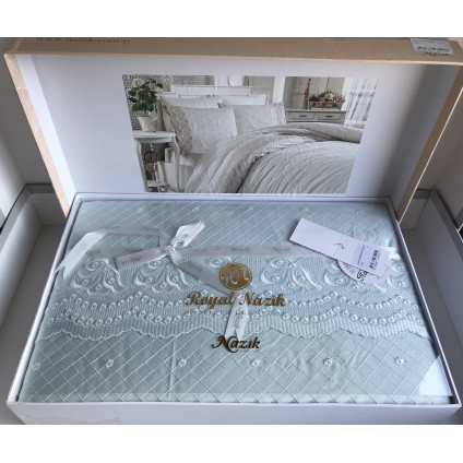 Постельное белье cатин делюкс с вышивкой Aura mavi (200x220) Постельное белье cатин делюкс с вышивкой Aura mavi (200x220)