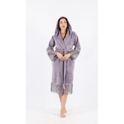 Халат велюровый с кружевом Nusa NS 0539 Lila