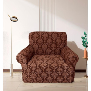 Чехол на кресло жаккардовый без оборки Love You коричневый