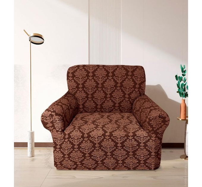 Чехол на кресло жаккардовый без оборки Love You коричневый