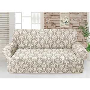 Чехол на диван трехместный жаккардовый без оборки Love You кремовый