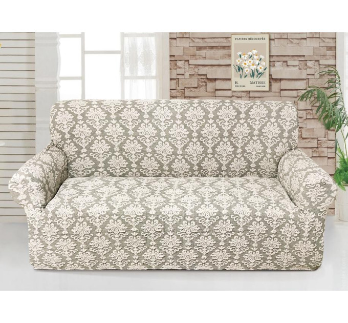 Чехол на диван трехместный жаккардовый без оборки Love You кремовый