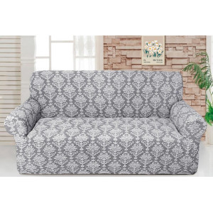 Чехол на диван трехместный жаккардовый без оборки Love You светло-серый