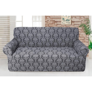 Чехол на диван трехместный жаккардовый без оборки Love You серый
