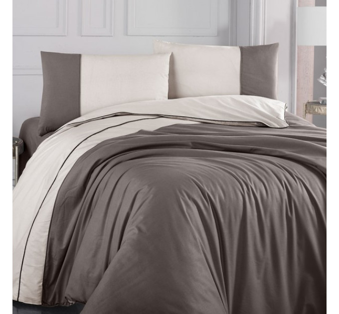 Постельное белье Altinbasak ранфорс люкс Kahve/beige евро