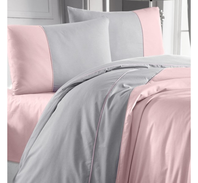 Постельное белье Altinbasak ранфорс люкс pembe/gri евро