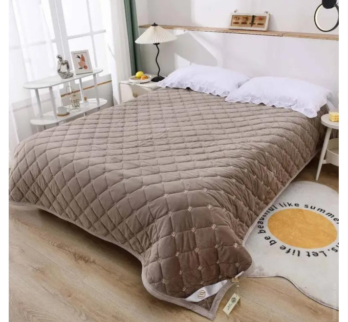 Покривало велюрове Colorful Ромби 200х220 см темно-бежеве